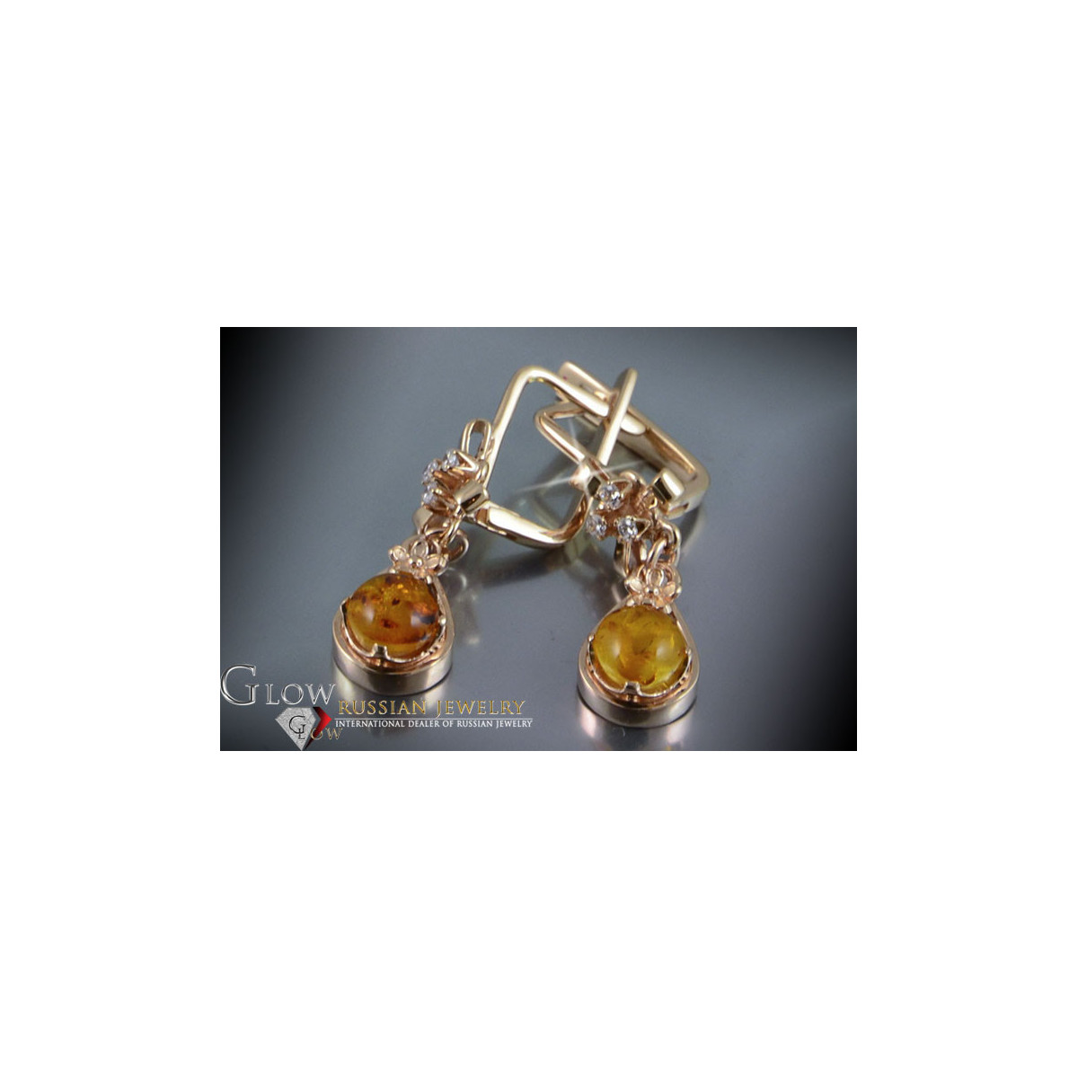 Russian Soviet silver rose gold plated 925 Amber earrings veab008